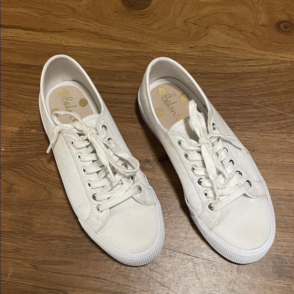 Boden white canvas sneakers, heel rainbow stripes, size 37 (7), great condition